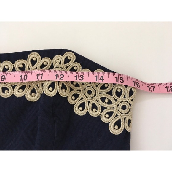 Lilly Pulitzer Betsey Navy Blue and Gold Jacquard Strapless Dress Size 8 - Picture 14 of 16